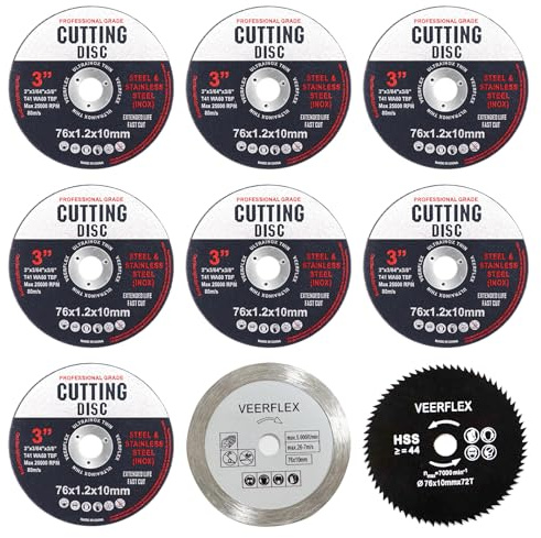 76mm Cutting Discs, 9 Pieces Angle Grinder Discs Durable Cutting Discs Ultra Thin 1.2 mm, 76 x 1.2 x 10mm Cutting INOX Stainless Steel Cut for Wood, Plastic, Metal, Stone, Wheel, Iron