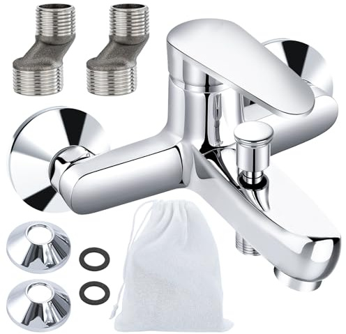 VOLTIX Rubinetto Vasca da Bagno a Parete, Miscelatore Vasca da Bagno Cromato, Miscelatore per Vasca con Design Moderno per Bagni Eleganti