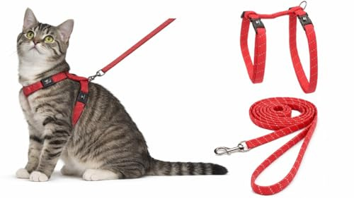 arnes para Gatos - Elza Coral - 22-32cm - 27-46cm - Correa 110cm - Nylon Ajustable - Reflectante - con mosqueton