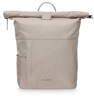 FITZ & HUXLEY Rolltop Rucksack 21L - Ocean Rolltop - Backpack Damen und Herren Unisex mit Laptopfach - aus recyceltem Meeresplastik (vegan) - lightgrey