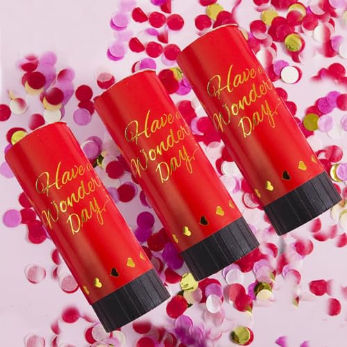 3PCS Red Biodegradable Confetti Cannons – Party Cannon for Celebrations, Confetti Columniform & Party Cheer