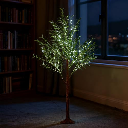 Froadp Premium LED-träd, 120 cm, konstgjort olivträd, ljusträd med 180 kalla vita lysdioder, juldekoration konstträd för jul, halloween, fester, inomhus- och utomhusbruk