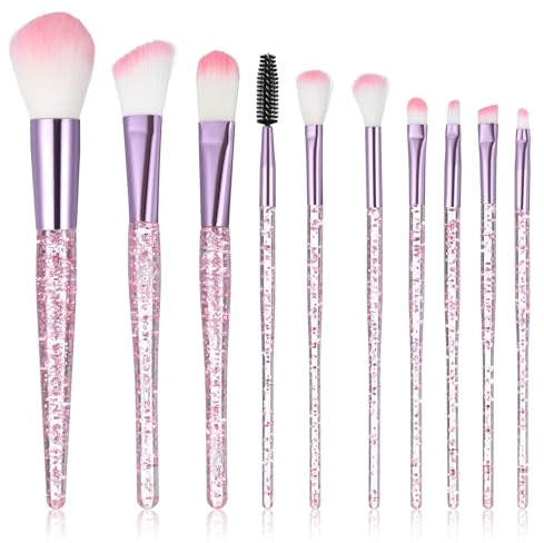 Set di 10 pennelli da trucco rosa professionali per ombretto, kit per fard, labbra, fondotinta, sopracciglia, cipria sciolta e pennelli a ventaglio, con manico in paillettes, idea regalo per donne