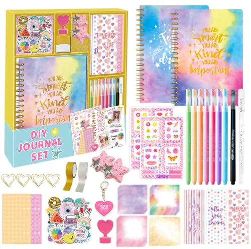 Donfulfip 2-pack gör-det-själv journal kit för flickor, Mega brevpapper set för 8 9 10 11 12 13 14 år gamla flickor, klippbok och dagbok, tillbehör, journalföring konst hantverkssats, kreativa
