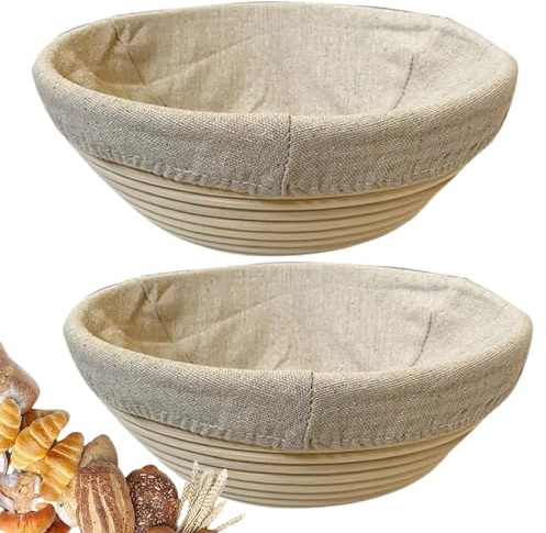 9 Inch Round Bread Banneton Proofing Basket Set of 2 – Sourdough Proofing basket kit for Artisanal Baking – Bread Making Tools For Professional & Home Bakers (9 inch round- 2 pack)