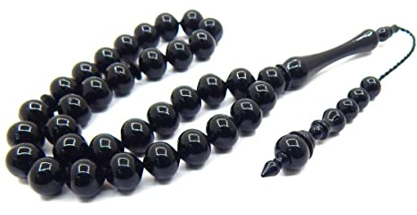 Bönkedja Tesbih Tasbih Tespih Misbaha Subha 33, 31 cm, muslimsk islamisk radband, dyrkan tillbehör, ottoman, svart, onyxeffekt, pärlor, 10 mm boll, 10 mm perlen - 31 cm Tesbih, akryl, 10mm perlen -