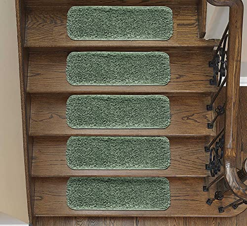 emmahome Soft Shaggy Carpet Stair Treads NON-SLIP MACHINE WASHABLE Mats/Rugs, Indoor 22x67cm, 30mm Thickness and 100% Increased Yarn (Green, 13)