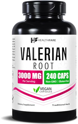 Healthfare Valerian Root Capsules | 3000mg High Potency Extract | 240 Vegan Pills | Herbal Supplement for Relaxation & Sleep Support | Non-GMO, Gluten-Free, Made in USA