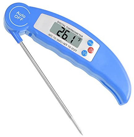 Flintronic Digital Instant Read Meat Thermometer, High Accuracy Foldable Long Probe Food Cooking Thermometer with °F/°C, Auto On/Off, Blue