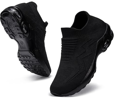 LARNMERN Zapatillas de Seguridad Mujer Sin Cordones Ligero Punta de Acero Zapatos Calzado de Trabajo Comodo Respirable Colchón de Aire (Azabache Negro,36EU)