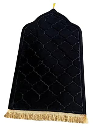 Baoblaze Traditioneller muslimischer Gebetsteppich Weich, Traditional Muslim Prayer Rug, Gebet Teppich Matte Faltbar, Carpet Soft Ramadan, Muslim Prayer Rug Carpet für Kinder Frauen Männer, Schwarz