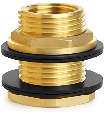 Raccordo per paratia in ottone – 1/2 NPT femmina x 3/4 GHT filettatura maschio diritta connettore serbatoio acqua con 2 anelli in gomma per torre d'acqua serbatoio barili di pioggia