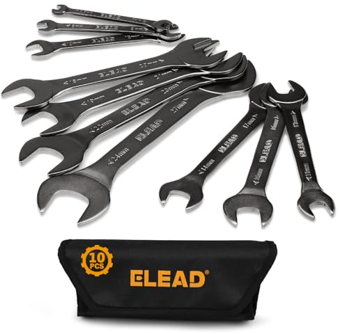 ELEAD 10-Piece Super-Thin Open End Wrench Set, Metric 5.5-27mm, CR-V Nickel Plated, 3 mm Thickness for Tight Spaces, 5.5, 7, 8, 9, 10, 11, 12, 13, 14, 15, 16, 17, 18, 19, 20, 21, 22, 23, 24, 27mm
