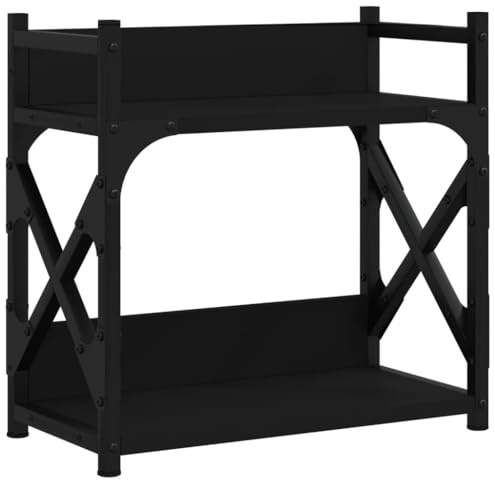 vidaXL Support d'Imprimante à 2 Niveaux, Étagère d’Imprimante avec Pieds, Meuble pour Scanner avec Rangement, Organisation de Bureau, Noir Bois d'Ingénierie