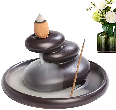 Teksome Quemador de Cascada de Incienso,Soporte de Incienso de reflujo de Humo de Cascada | Soporte de Porcelana con Diseño Elegante para Aromaterapia Decoración del Hogar, Yoga, Oficinas