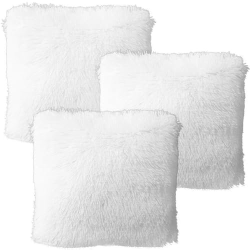 TYXHXTF 3 PCS Kissenbezüge Kissen Künstlich Pelz Plüsch Dekorative Sofakissen Dekokissen Kuschelkissen Plüschkissen Couchkissen Flauschig Kissenbezug für Sofa (43 x 43 cm, Weiß)