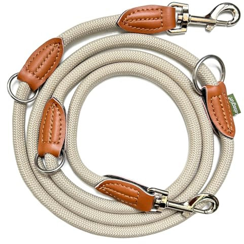 Leisegrün Verstellbare Hundeleine 2m | Freihand & 3fach verstellbar | Nur 260 g leicht | Für große Hunde - Sand