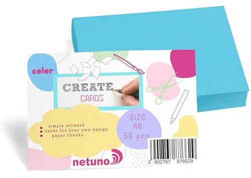 Netuno 50 stycken bristolkartong blå DIN A6 10,5 x 14,8 cm, 250 g, blå indexkort, blanka kort för pyssel, egendesign, tonkartong, pysselpapper, tjock, pysselkartong, kartong, färgat fotokartong