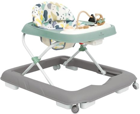 Olmitos Lauflernhilfe für Babys mit Aktivitäten-Tablett, erste Schritte, sensorische Stimulation und motorische Entwicklung, zusammenklappbar und verstellbar, sicher mit Stopp-System (Green Geo)