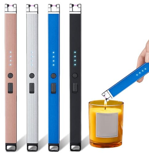 Vaileal 4 Accendini Elettrici: Accendino Luminoso al Buio, Ricaricabile USB, Senza Fiamma, Antivento, Moderni in Nero, Argento, Blu, Oro Rosa