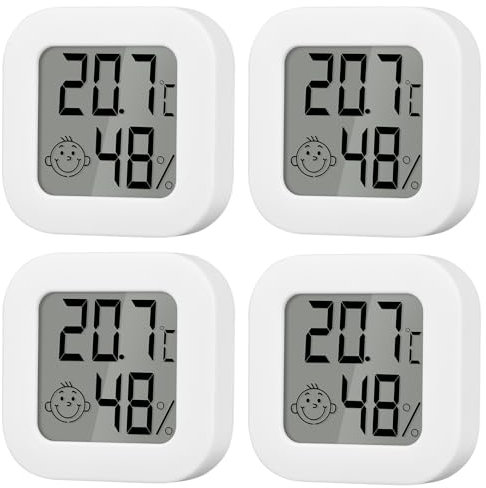 Mini Termómetro Higrómetro Digital, 4 piezas Termohigrómetro de Interior, Pequeño higrómetro digital, Medidor de Temperatura para Medición de Temperatura y Humedad del Casa Ambiente