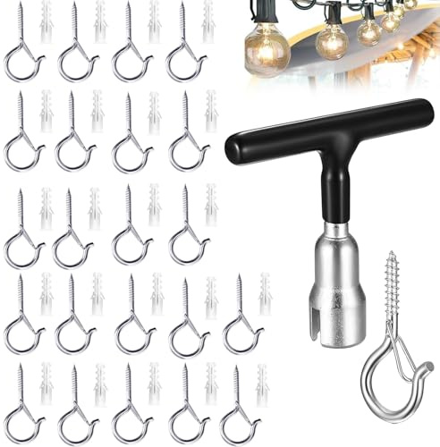 Ganci a Vite, Ganci Da Soffitto, Occhielli a Vite, Ganci Avvitabili per Legno, Q-Hanger con Fibbia di Sicurezza, Gancio Muro per Cestini di Piante, Gabbia per Uccelli, Lanterne - 22 Argento