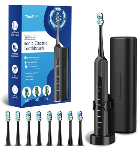 Electric Toothbrush for Adults and Kids, Sonic 47,000 VPM with 5 Modes and 3 Intensities, Travel Toothbrush with Case, 3 Hours Charge for 60 Days, Built-in Smart Timer Black