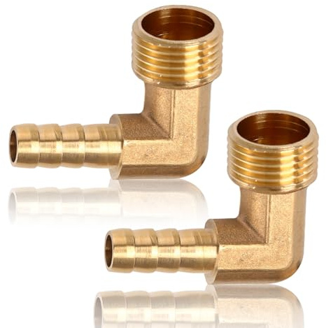 Lot de 2 raccords de tuyau coudés en laiton de 3/8 à 90°, filetage extérieur 3/8 vers raccord Barb de 10 mm, convient pour eau potable, raccords sanitaires, accessoires pour tuyau d'arrosage