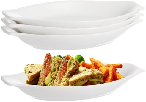 byepica Set di 4 mini casseruole ovali in ceramica, 20 x 10 cm, ciotole da portata con manici, adatte al forno e al microonde, impilabili per una facile conservazione