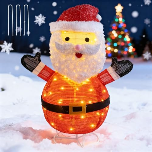 31in Lighted Up Santa Claus Christmas Decorations with 45LED Lights, Collapsible Santa Claus with Hat,Christmas Decorations for Outdoor Indoor Yard Garden Décor (80cm Tall)