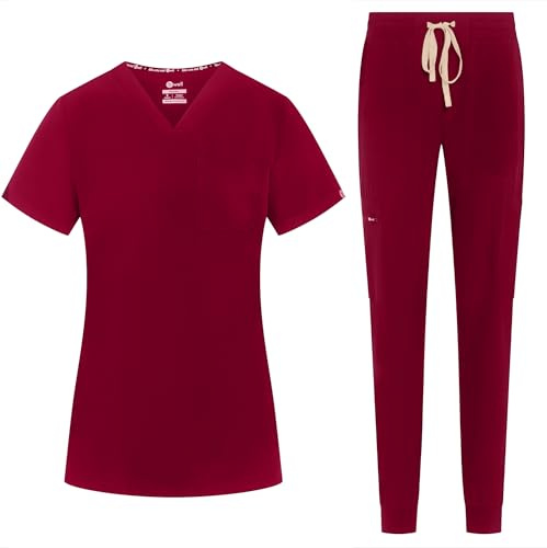 B-well Naomi Dam skrubbset slip-väska + slip-on-byxor set medicin läkare uniform slip-jacka topp med byxor medicinska arbetskläder med elastan
