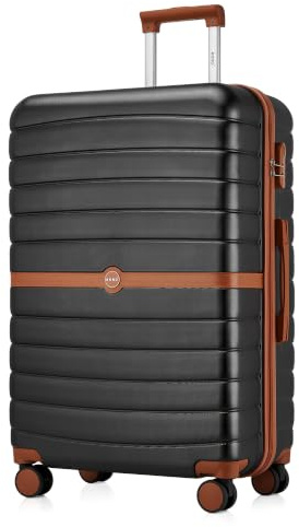 Kono Valise Rigide Valise Grande Taille Valise de Voyage ABS+PC avec 4 roulettes et Serrure 76.5x50.5x29 cm 94L Trolley de Voyage, Noir/Marron