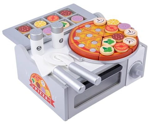 Wooden Pizza Toy - Educational Role Play, Oven Baking Activity Set, Realistic Pretend Play Food, Early Childhood Learning Skills, Supplies, Pizza Party Playset