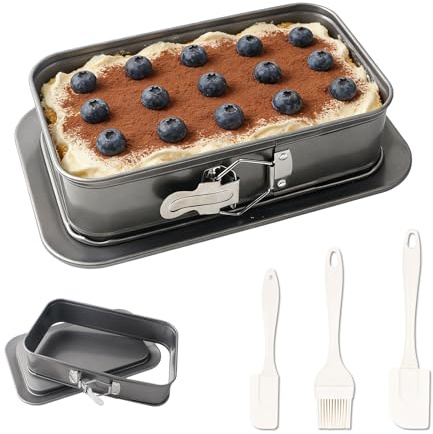 BTIUGYI Fyrkantig, fjäderform, fyrkantig, set, nonstick kakform, små bakformar med serveringsbotten och 3 degskrapor av silikon, för ostkakor, tiramisu och bakverk