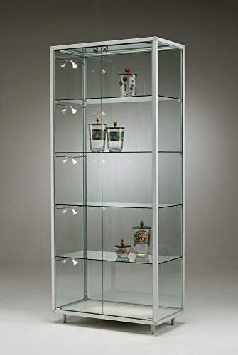 Produktvitrine & Standvitrine 41,5 x 78 x 183,5 cm – schmale Glasvitrine abschließbar & rollbar – ohne Beleuchtung – ideal für Ausstellungen, Messen & Geschäfte