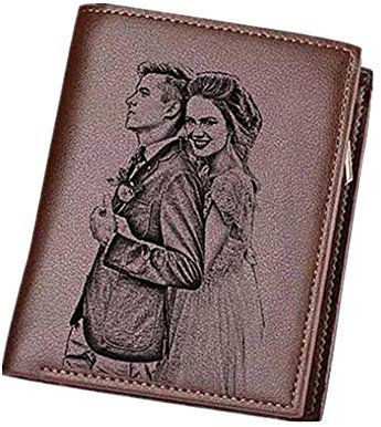 Personalisiertes echtes Leder für Männer Custom Herren Geldbörse Gravierte Foto Brieftasche Väter Geschenk