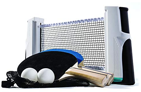 Franklin Sports Anywhere Table Tennis – Complete Portable Ping-Pong Set – includes Ping-Pong Paddles, Balls, Net, Plus Easy-Carry Bag – Easy Set-Up – Expands to 6’ – Easily Attaches to Table Surfaces