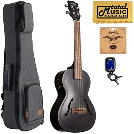 Kala KA-JTE/MTB Archtop Tenor-Ukulele, Metallic Schwarz mit grauem Sonoma-Etui