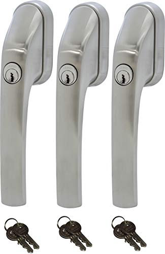 ABUS FG300 ER, abschließbarer Fenstergriff in Edelstahl-Optik, im Set 3 Stück alle gleichschließend AL0089 mit insgesamt 6 Schlüssel