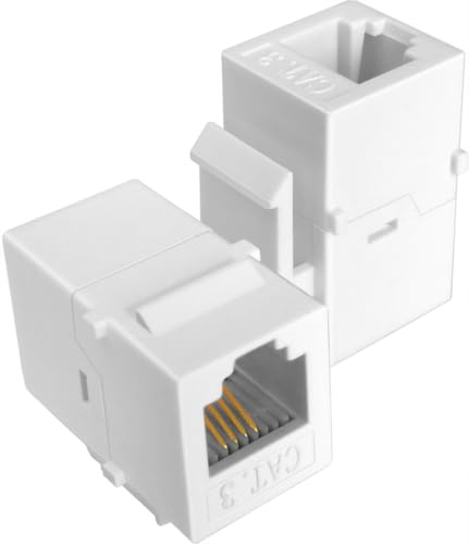 NECABLES 2Pack CAT3 Telephone Keystone Jack Phone Keystone Coupler RJ11 6P4C Female to Female White