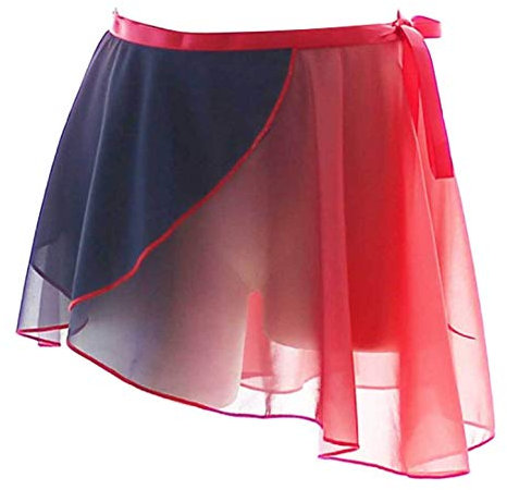 iEFiEL Damen Ballettrock Wickelrock Ballett Chiffon Röckchen Mädchen Ballett Kleidung Tanzrock Trikot Tanz Kostüm in weiß, schwarz, weinrot X Schwarz Rot One Size