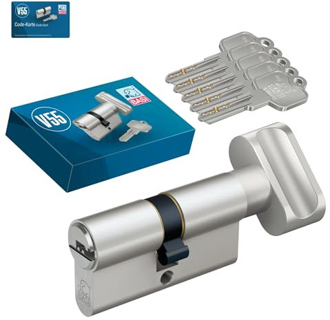 BASI | V55 Profil-Knaufzylinder K35/30 mm | Doppelzylinder für Hauseingangs- Wohneingangstüren | Zylinderschloss | 5 Wendeschlüssel & Codekarte | Pickingschutz & Anbohrschutz | Verschiedenschließend