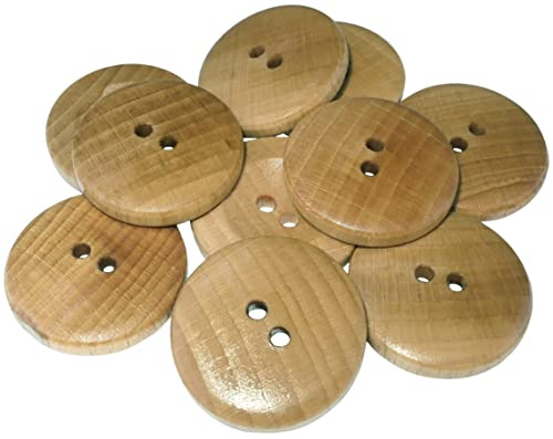 AERZETIX - C57095 - Juego de 10 Botones redondos en madera Ø28x5.5mm con 2 agujeros L44 44L - color natural - apertura 3mm - para mercería costura ropa artesanía moda decoración