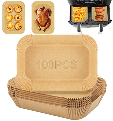 SelfTek 100 Stück Backpapier für Dual Zone Heißluftfritteuse, Luftfritteuseneinlagen Zubehör für Ninja Foodi Max Dual Zone, Air Fryer Backpapier für Ninja AF300EU AF400EU DZ201 DZ401 Foodi 6-in-1 8-qt