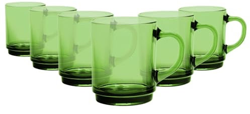 Duralex Set 6 Tazas Vidrio Templado 26cl Apilables, Taza Cocina Resistente para Café Té Desayuno, Uso Diario, Pack Tazas Vidrio Colores Variados Colección Versailles