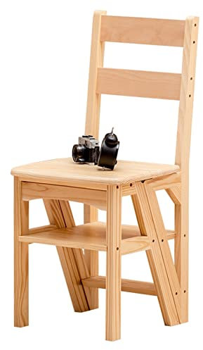 Hamankim Tabouret Pliant à 4 escabeaux, escabeau en Bois/chaises d'escalier Conversion Pliable Maison bibliothèque Escalade escabeau Chaise pour Cuisine et Bureau