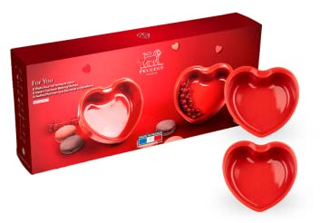 PEUGEOT - Appolia Duo Ceramic Heart Baking Dish - 2 Individual Moulds - 13,4 cm x 13,2 cm x 4,7 cm - Capacity : 0,35 L - 10 Year Guarantee - Made in France - Colour Red