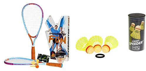Speedminton 505586 FUN Set - Alternative zu Beachball/Federball & Sport 3er Speeder Night Tube Speedminton Bälle, Gelb/Rot, Einheitsgröße EU