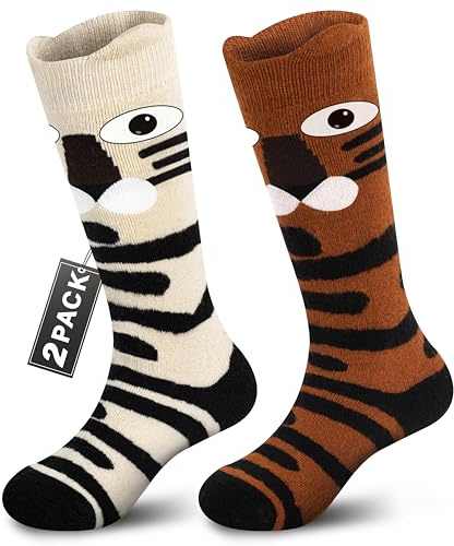 Muezna 2 Pairs Kids Merino Wool Ski Socks, Winter Warm Thermal Knee-high Snowboard Skating Socks for Toddler Boys