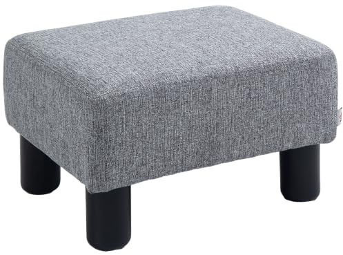 HOMCOM Pouf Repose-Pied Capacité de Charge 110 Kg 40 x 30 x 24 cm Gris | Tabouret Bas, Tissu de Lin